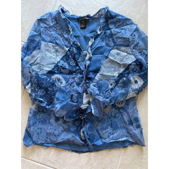 Vtg 90s Y2k Babydoll Flutter Belle Sleeve Silk Sz S Blue Phoebe Buffy Whimsigoth - Picture 7 of 9